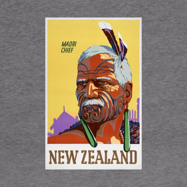 Vintage Travel Poster New Zealand Maori Chief by vintagetreasure